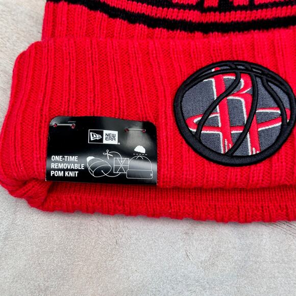 Houston Rockets Mens Winter Hat Red New Era Cuffed Pom Knit Lined 2021 Draft New - Picture 9 of 11